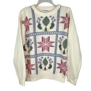 Alfred Dunner Ivory Long Sleeve Crew Neck Sweater Women's Sz S